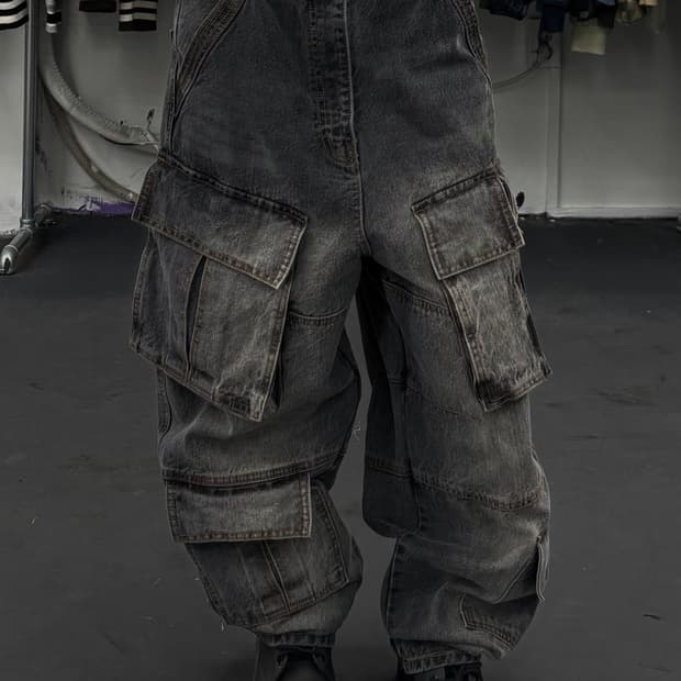 그런지 멀티포켓 데님 카고팬츠