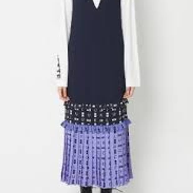 럭키슈에뜨 네이비 플리츠 롱 원피스 55-66