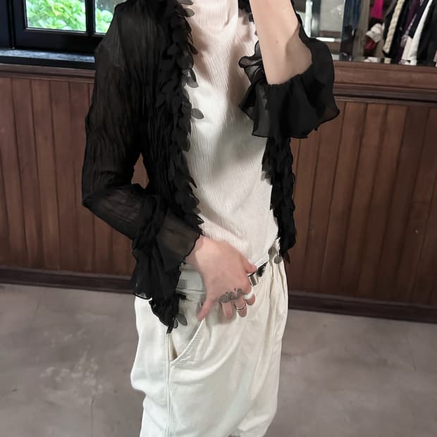 JPV sheer crinkle frill cardigan