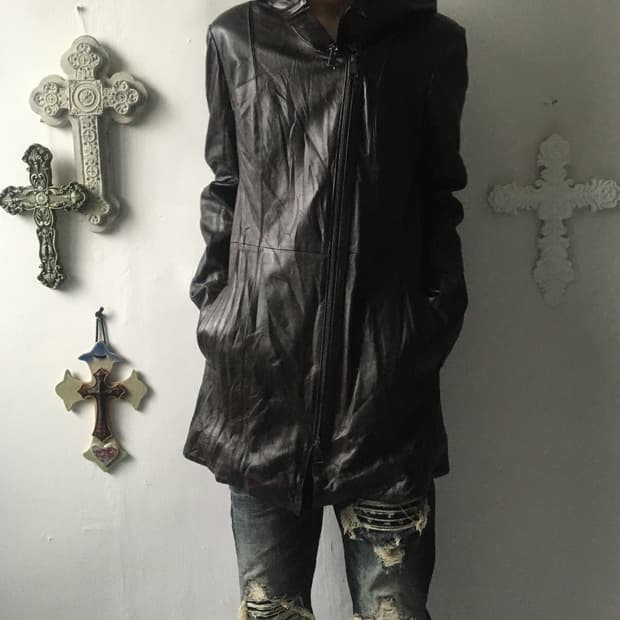 Lamb leather hood coat