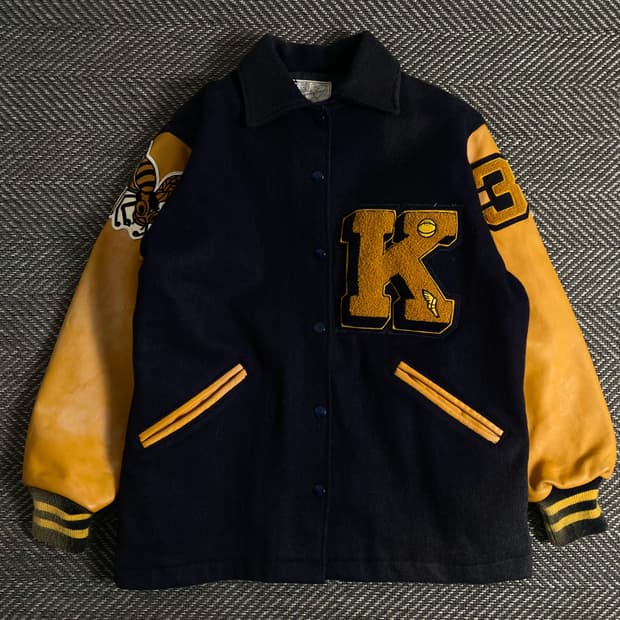 USA 빈티지 박시핏 레더 모직 바시티 자켓o 3222