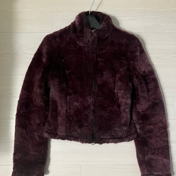 armani jeans burgundy fur jacket