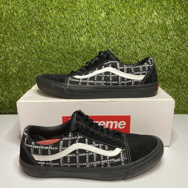 20FW 반스 x 슈프림 올드 스쿨 프로 로고 패턴 - 블랙