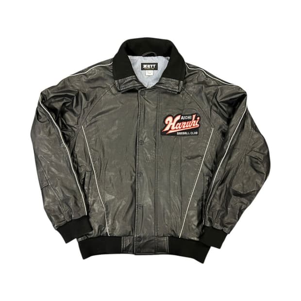 XL) 빈티지 JPN 제트 블랙 베이스볼 클럽 레더 점퍼 OJ-047