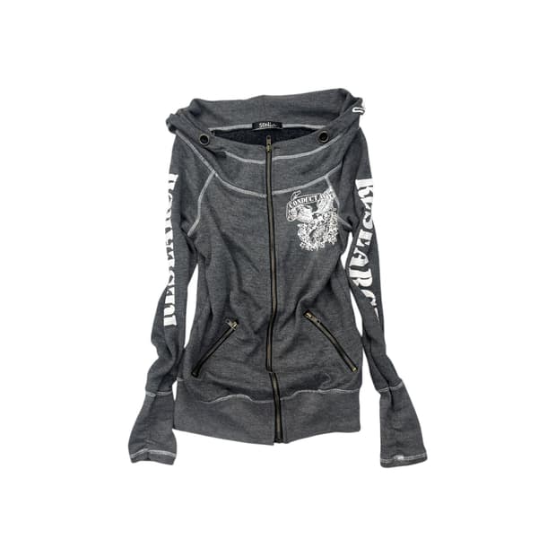 gray printed zip-up hoodie