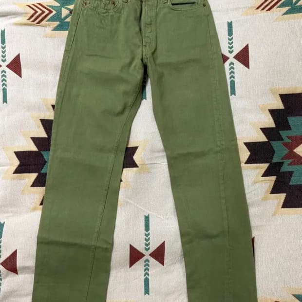 웨어하우스 더블웍스 올리브 그림 셀비지 데님 진 청바지 w30