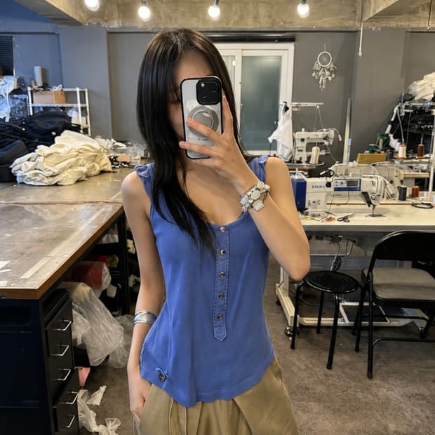 Karen Millen Rib Henley Sleeveless Top