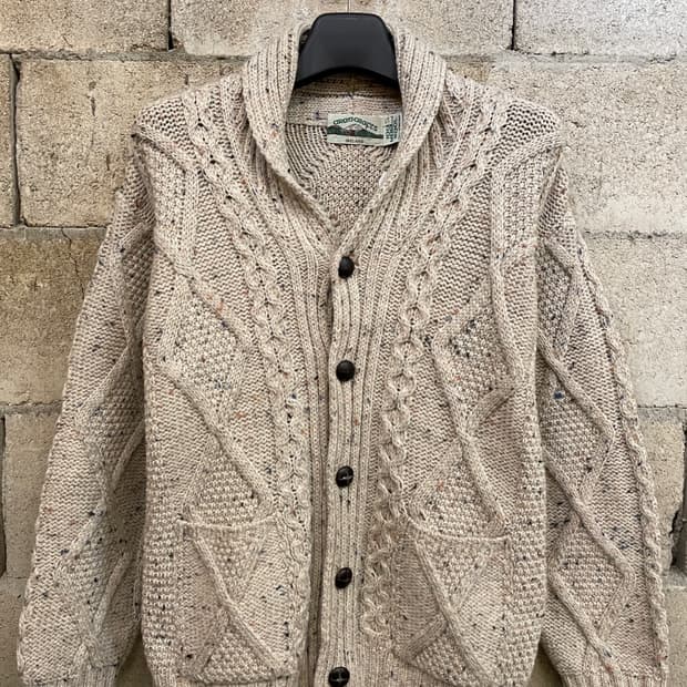 빈티지 아란 크래트 숄 카라 케이블 가디건 