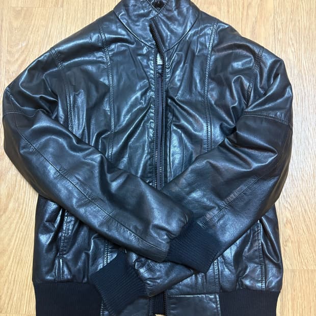 [os] leather high neck jacket black