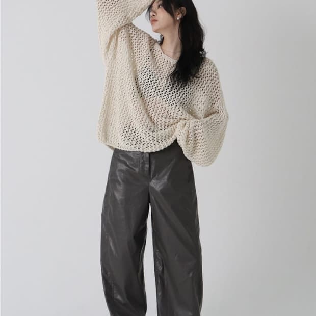 트리밍버드 커브드 레더 팬츠 s