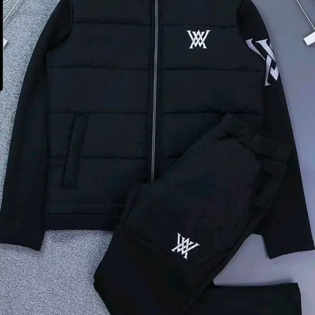 어뉴골프 블랙 패딩기모 트레이닝 세트 