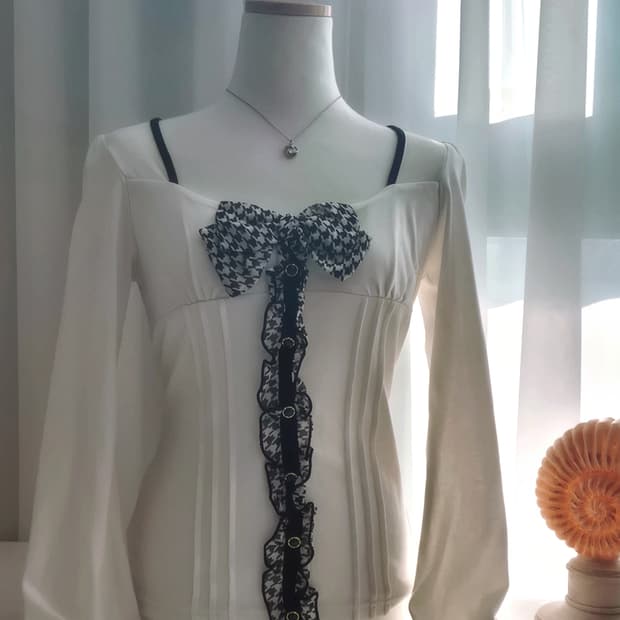 콜자 colza 리즈리사깔 하운드체크 리본 로걀탑