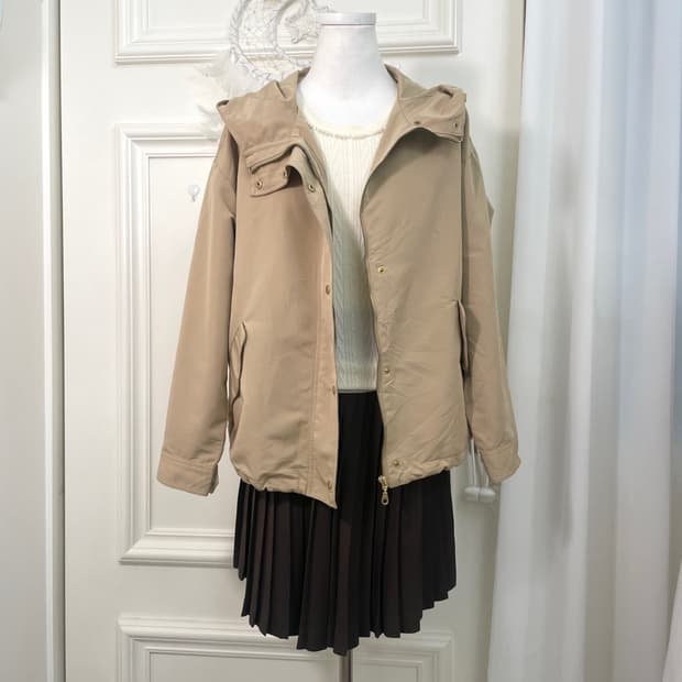 beige spring hoodie basic jacket