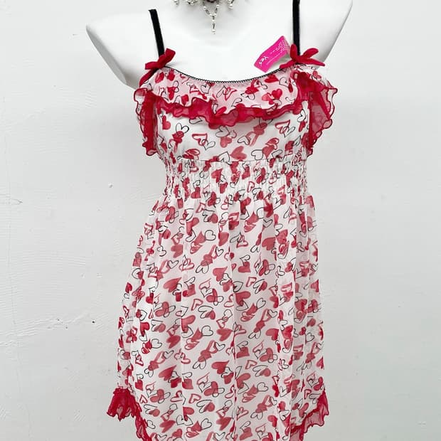 발렌타인 하트 레이스 프릴 슬립