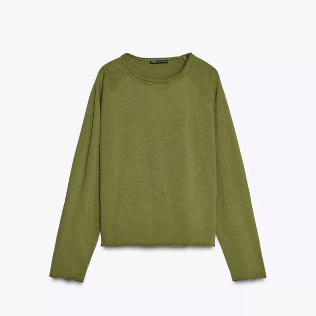 Zara 워시드 이펙트 슬러브 코튼 티셔츠 (M)