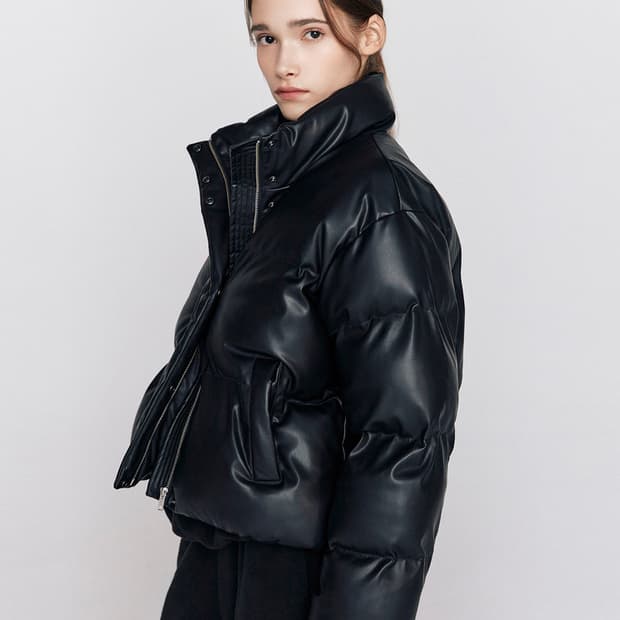 지오다노 여자 레더 패딩 숏 푸퍼 블랙 S사이즈 새상품