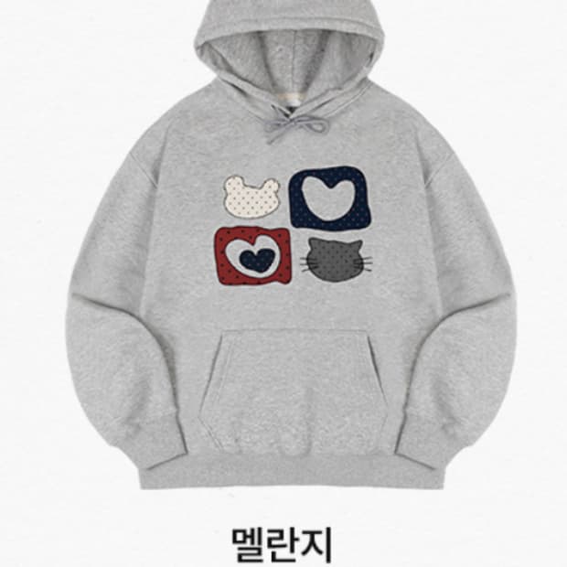 Meow Bear 자수 후드 티셔츠 AHP1207