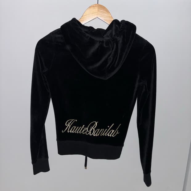 Y2K Black Velvet Slim Fit Zip-Up Hoodie 