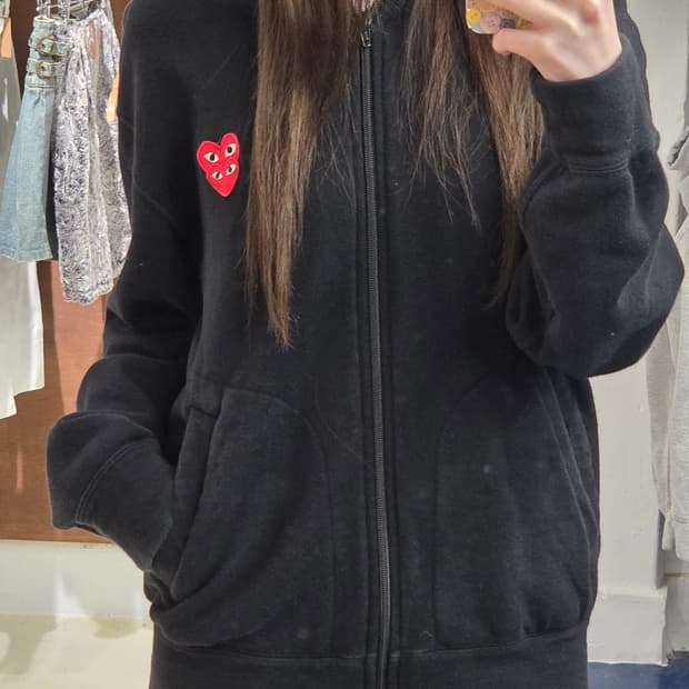 꼼데가르송 더블하트 블랙 후드집업