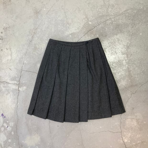 charcoal pleated wool wrap midi skirt