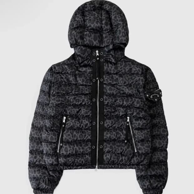 배드블러드 라이트웨이트 후드 푸퍼 패딩 그레이 레오파드 M