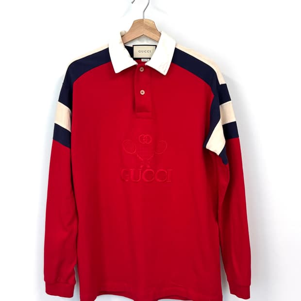 GUCCI 구찌 레드 테니스 긴팔 폴로티셔츠 M