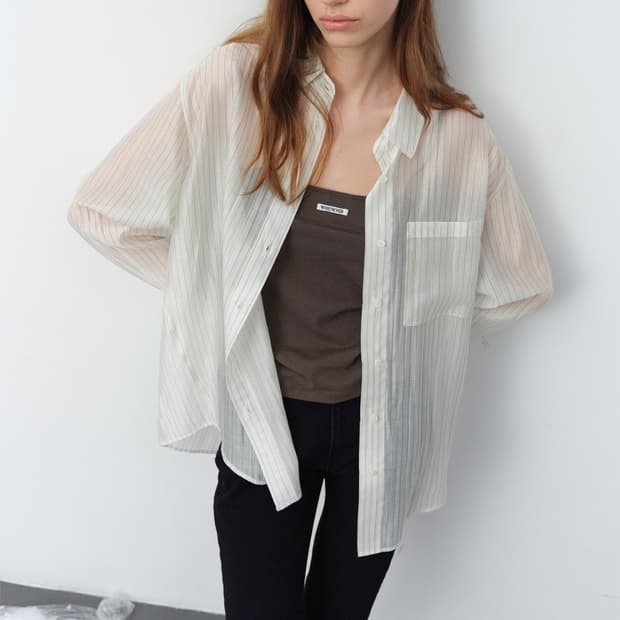 르바(LEVAR) Sheer Stripe Over-Shirt
