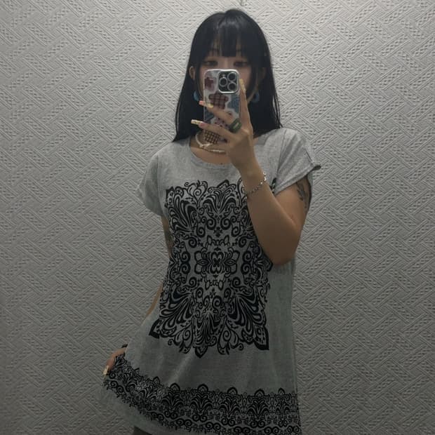 빈티지 재팬 오리엔탈 인디언 페이즐리 패턴 아방핏 반팔티 K0584