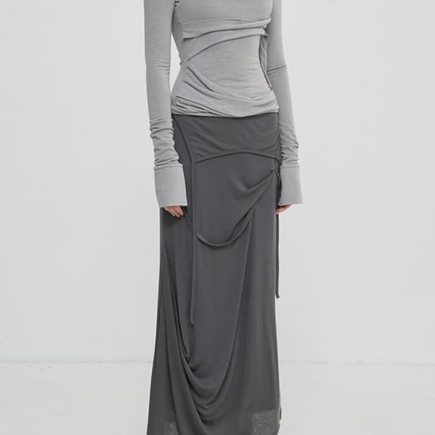 flareup 플레어업 드레이프 롱스커트 다크그레이