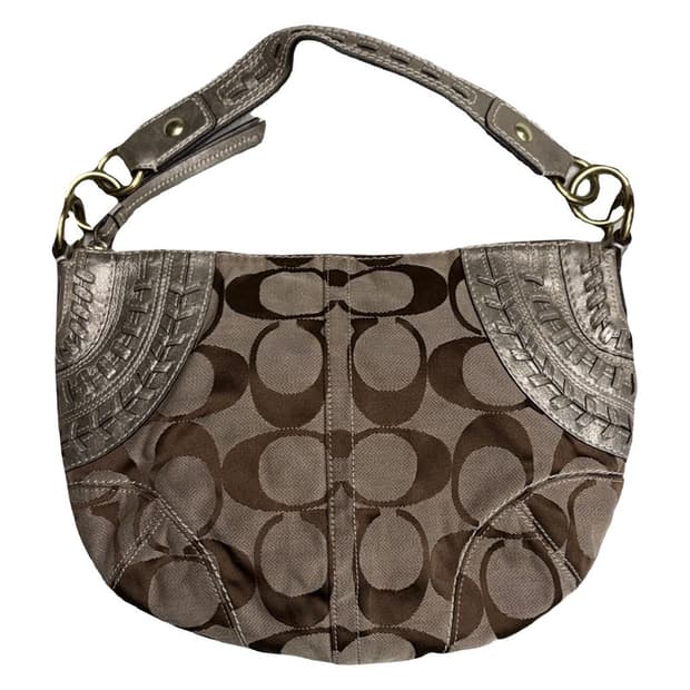 COACH 시그니처 실버펄 트림 캔버스 숄더백