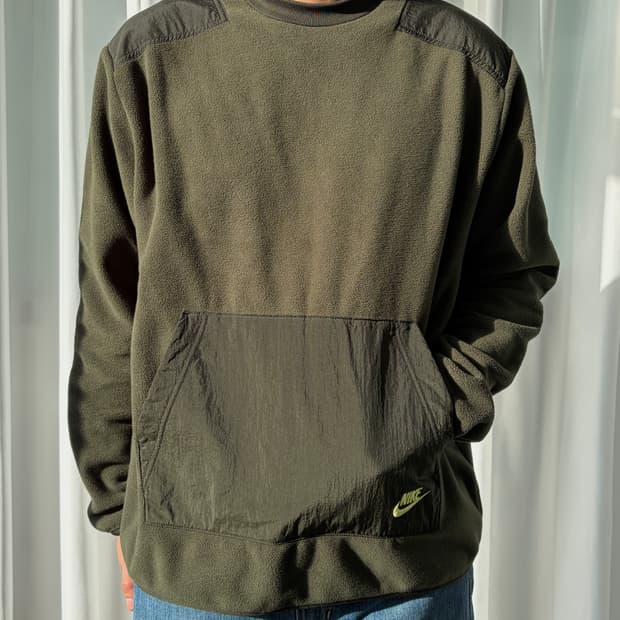 [XL]나이키 기모 플리스 크루넥 맨투맨 카키