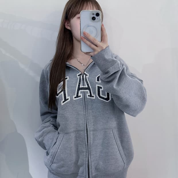 갭 그레이 빅로고 후드집업