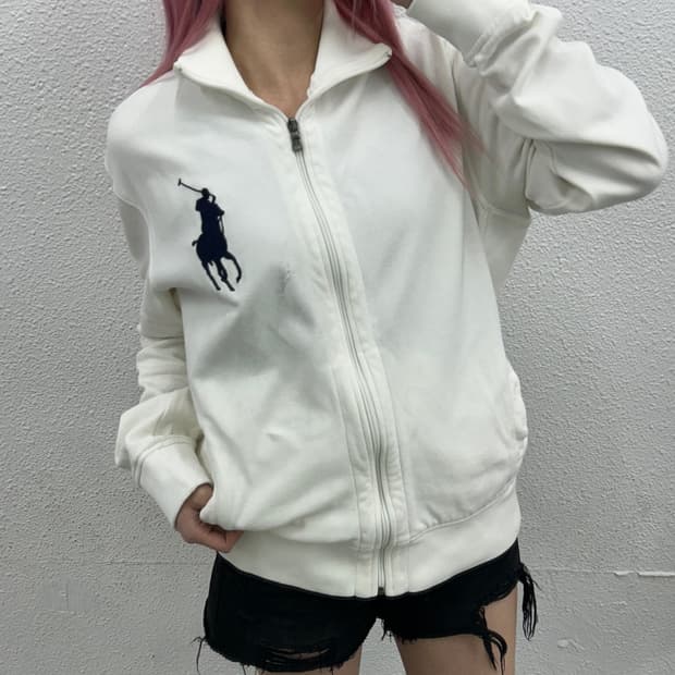 폴로 랄프로렌 네이비 빅포니 화이트 집업 M