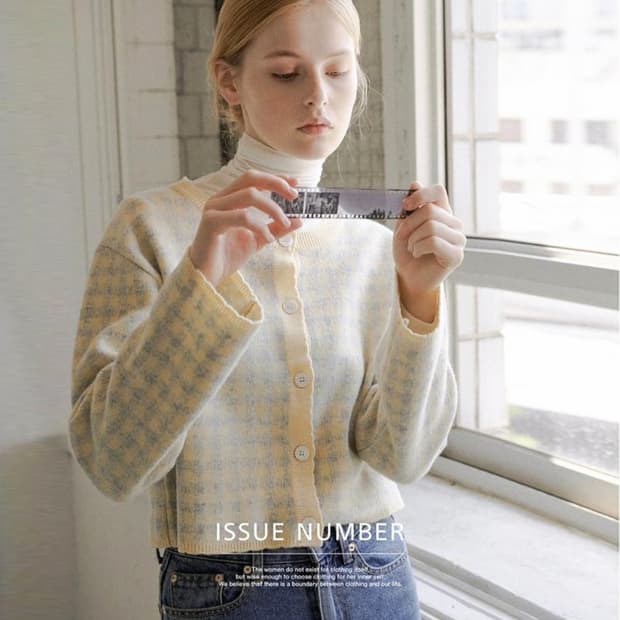 이슈넘버(ISSUE NUMBER) 램스울 체크패턴 가디건 프리사이즈