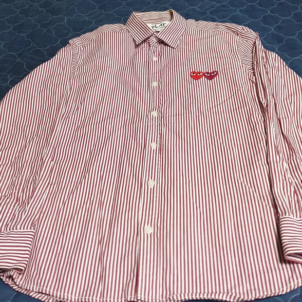 꼼데가르송 하트로고 스트라이프 셔츠 레드 (M)