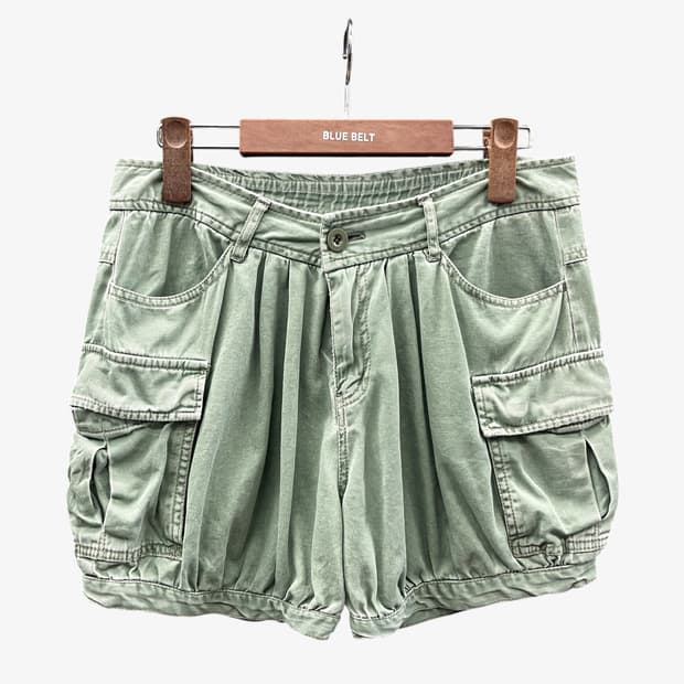 USA VINTAGE 숏 팬츠 연카키 펌킨 카고 핀턱 셔링 디테일 바지