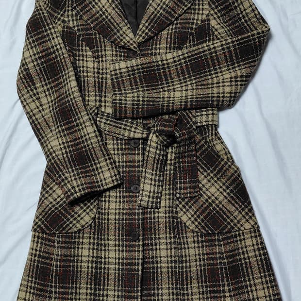 BCBG MAXAZRIA 빈티지 체크 울 코트 (Made in USA)