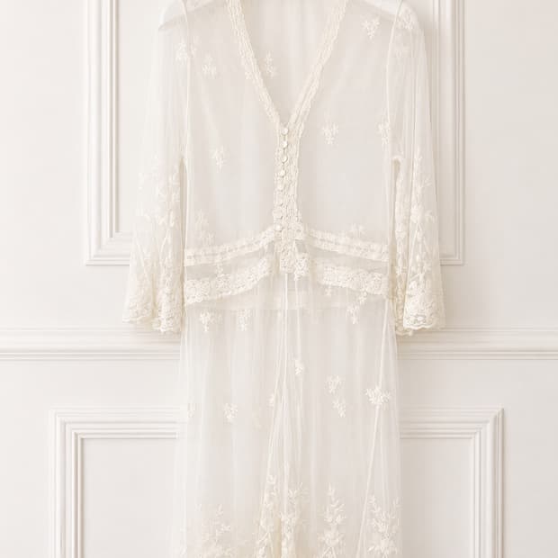 일본 빈티지 자수 레이스 시스루 롱 로브 가디건 vintage robe