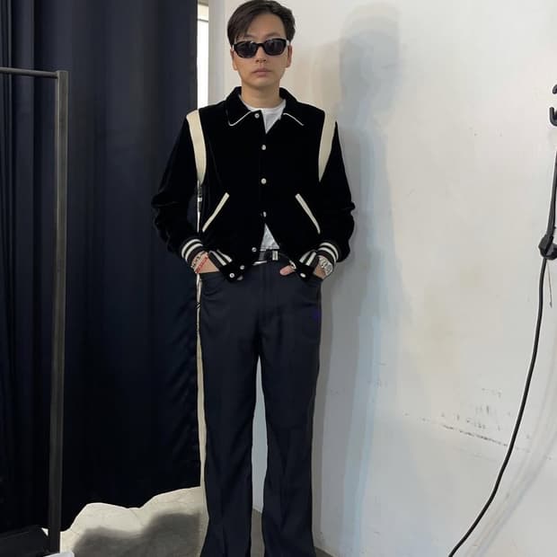 셀린느 이동휘 테디 벨벳 가죽트리밍 바시티 자켓