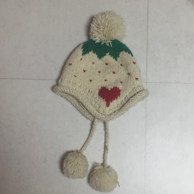 (하자 多) 빈티지 하트 폼폼 귀도리 비니 라떼갸루 니혼진