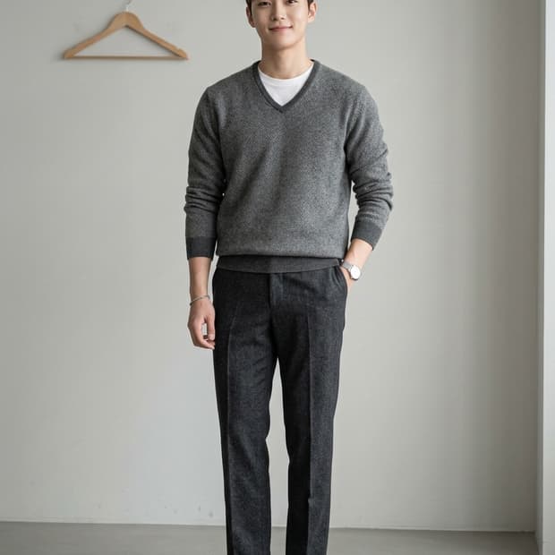 폴로 랄프로렌 메리노 울 브이넥 니트 그레이