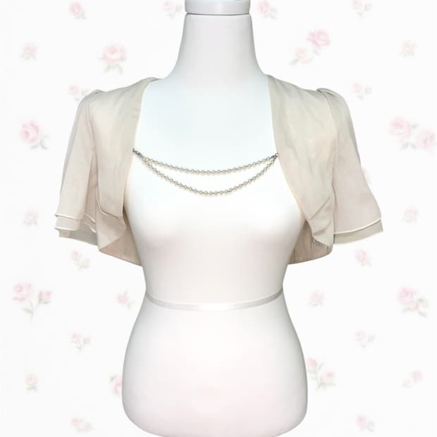 TISSE 오네갸루 진주 리본 볼레로 가디건