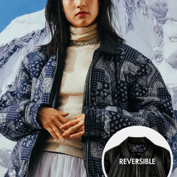 씨오엠이 양면 가죽 페이즐리 봄버 자켓