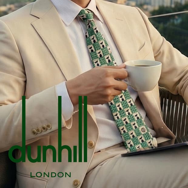 던힐 실크 그린 새 패턴 체크 넥타이 9.8cm A등급 K1899
