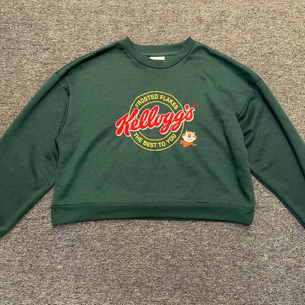 [55~66] 켈로그 크롭 기모 맨투맨 그린 M