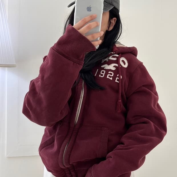 홀리스터 안감 체크 버건디 후드집업