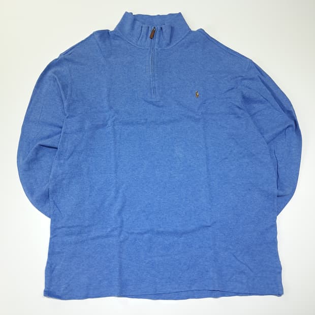 CL310 2XLT 폴로 코튼 가죽풀러 블루멜란지 하프집업 니트