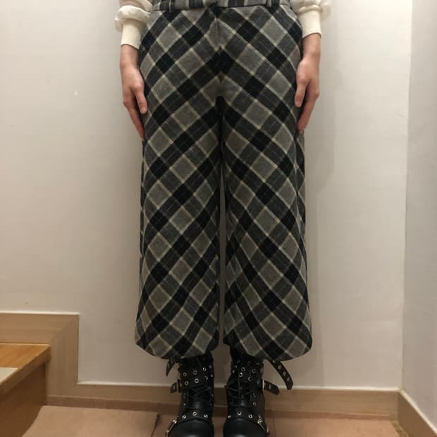 빈티지 그레이 체크 울 팬츠