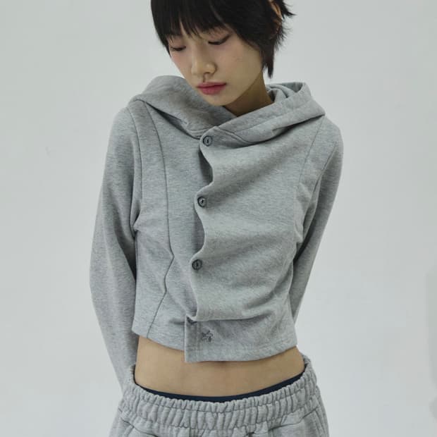 슬릭글로우 스몰 로고 사이드 버튼 셔링 후드 탑[그레이]