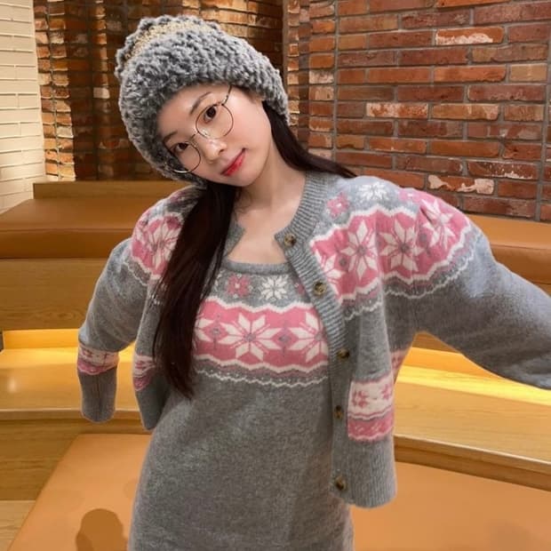 인스턴트펑크 자카드 울 가디건 그레이